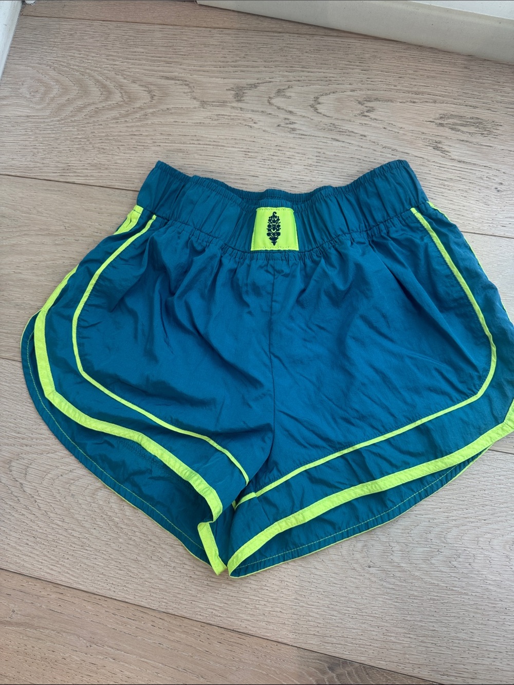 FP Movement by Free People Teal Athletic Shorts with Neon Yellow Trim